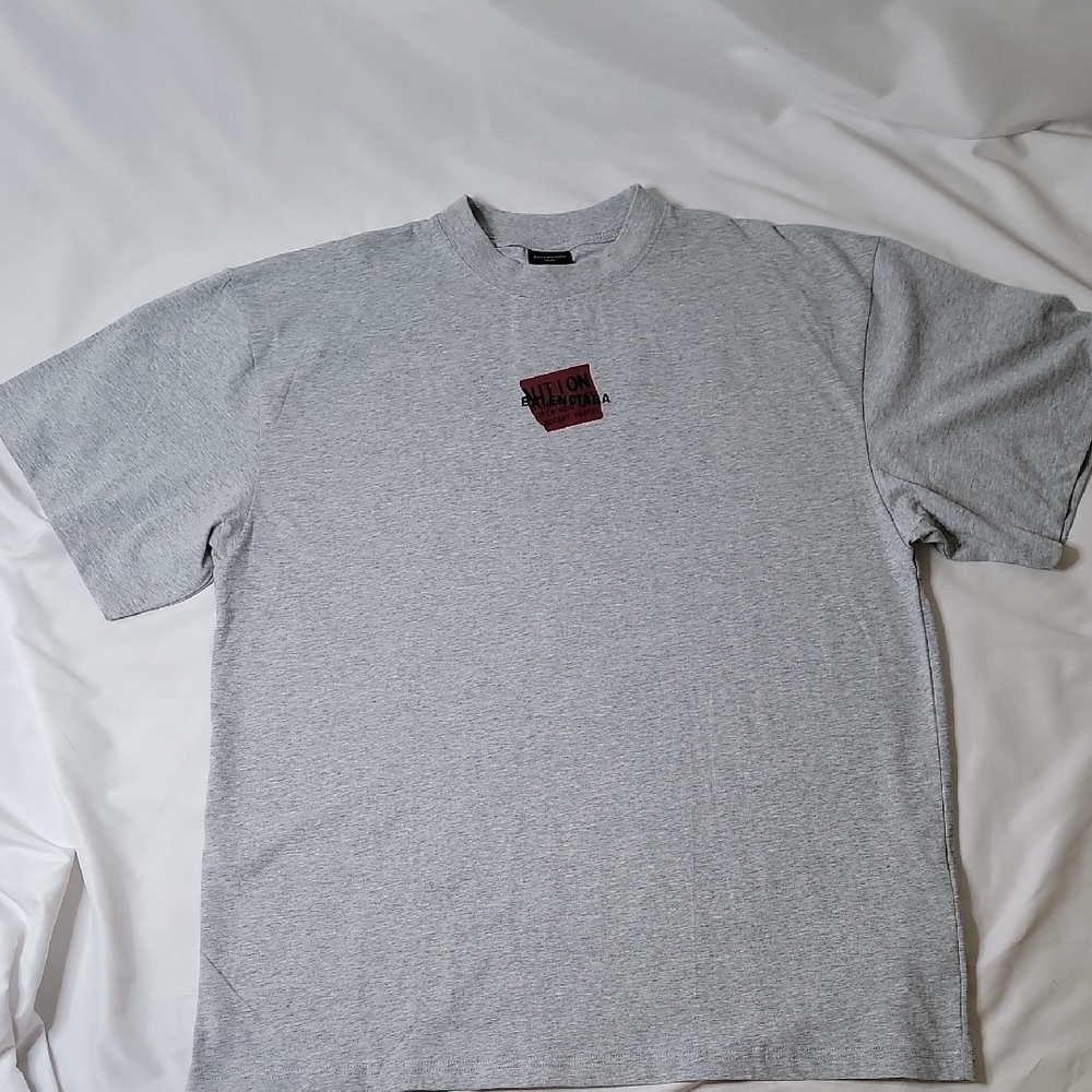 Balenciaga Light Gray Red Tape Graphic Tee